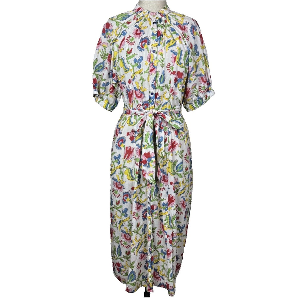 Lola Australia Shirt Dress Womens‎ M Floral 100% Cotton Boho Midi Cottage Garden